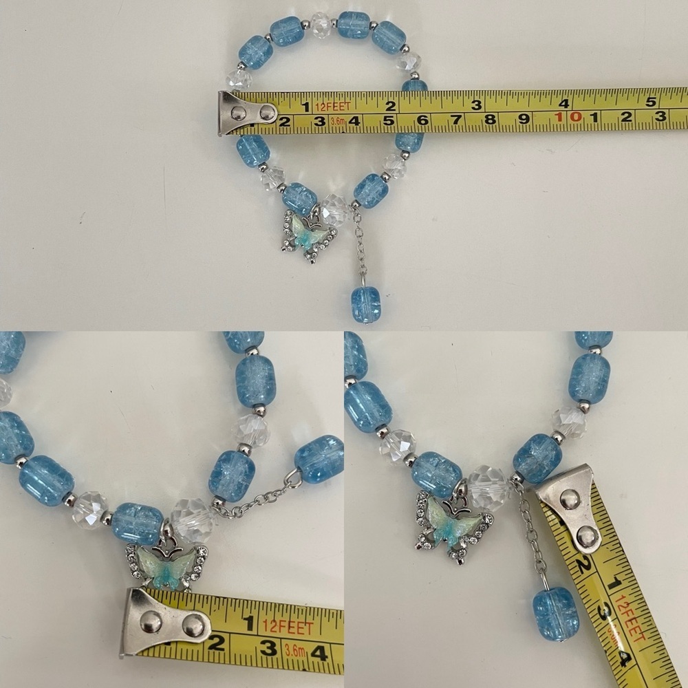 Blue and Clear Beaded Stretch Small Bracelet with Butterfly Charm - Picture 9 of 17